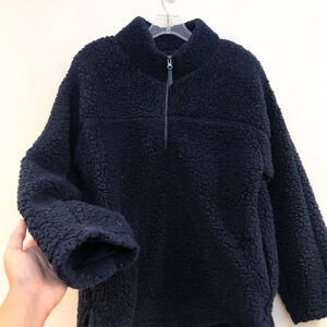 Elodie Navy Sherpa Quarter Zip Pullover Medium